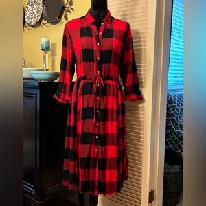 Maurices Red and Black Buffalo Plaid Shirtdress Size M